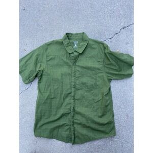Mountain Hardwear‎ Mens M Solid Green Short Sleeve Button Up Shirt Cotton Blend